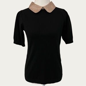 Adrianna Papell Black Satin Collar Twofer XS Coquettecore Preppy XS